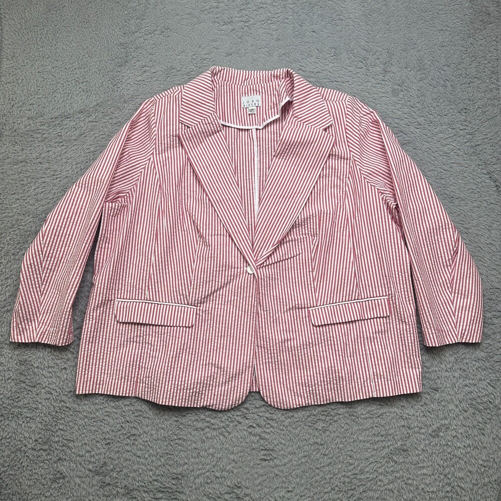 Seersucker Blazer Women 28W Red White Striped Coastal Preppy Jacket Joan Rivers